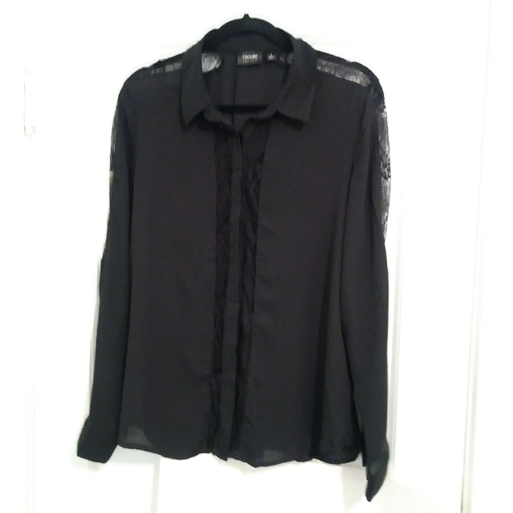 Nicole Miller Black Lace Button Down